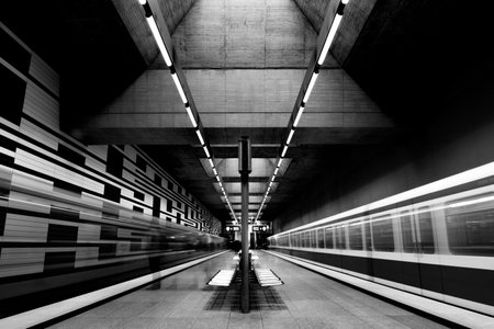 Iconic walls of subway station Oberwiesenfeld in Munich, Bavaria, Germanyのeditorial素材