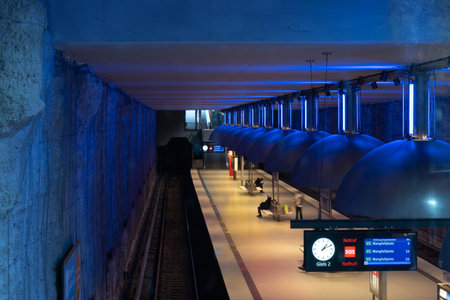 Scenic subway station Westfriedhof in Munich, Bavaria, Germany