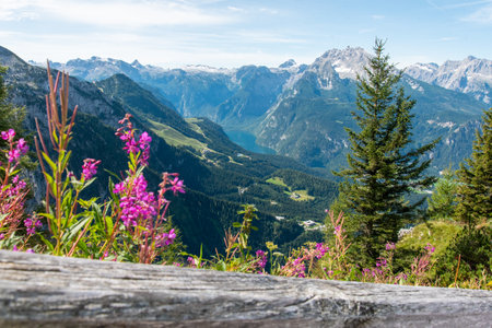 View from the Kehlsteinhaus towards the Alps, Obersalzberg, Berchtesgarden, Germanyの写真素材