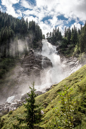 Scenic view of the famous Krimml waterfalls in the High Tauern National Park in Austriaの写真素材