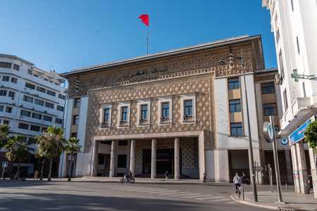 Moorish Art Deco building of the Bank al Maghrib in Casablanca, Moroccoの写真素材
