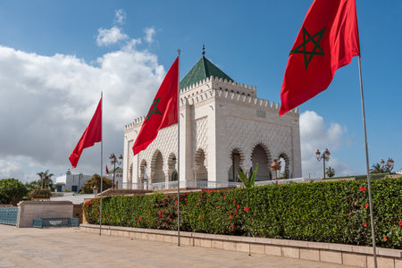 Iconic mausoleum of the Moroccan kings Hassan II and Mohammed V at the Hassan quarter in Rabat, Moroccoの写真素材