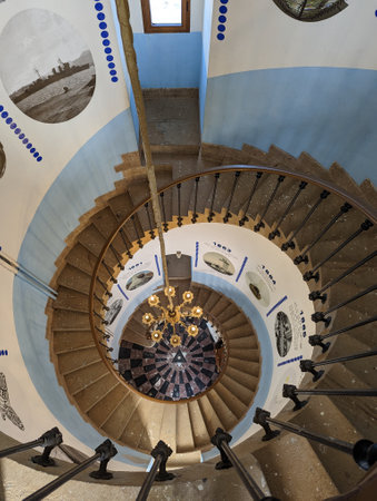 Spiral stairway in the lighthouse at Cap Spartel near Tangier, Moroccoのeditorial素材
