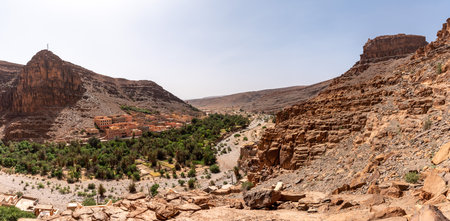 Panoramic view of famous Amtoudi gorge in the Anti-Atlas mountains, Moroccoの写真素材