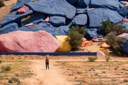 Famous painted rocks in the Tafraoute valley in South Moroccoの写真素材