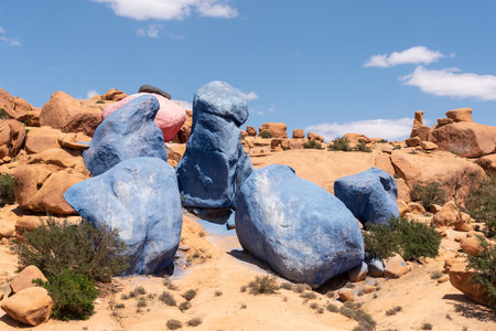 Famous painted rocks in the Tafraoute valley in South Moroccoの写真素材