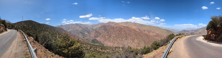 Panoramic view of famous Tizi n'Test pass in the Atlas mountains in Moroccoの写真素材