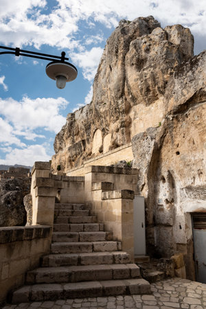 Stairway in the historic downtown of Matea, Italyの写真素材