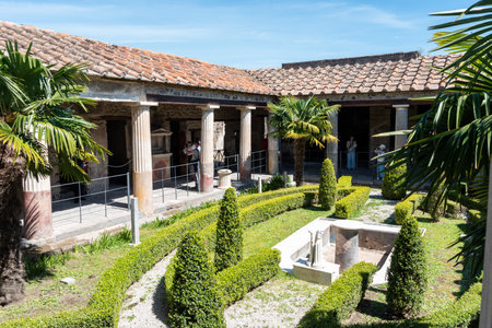 POMPEII, ITALY - MAY 04, 2022 - Yard in a typical Roman villa of the ancient Pompeii, Southern Italyのeditorial素材