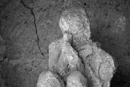 POMPEII, ITALY - MAY 04, 2022 - Pompeiian inhabitants petrified in their last situation of life, Southern Italyのeditorial素材