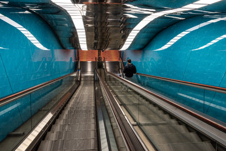 NAPLES, ITALY - MAY 06, 2022 - Modern design of a metro station in downtown Naples, Italyのeditorial素材