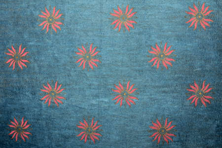 blue vintage handmade art paper with floral patternの写真素材