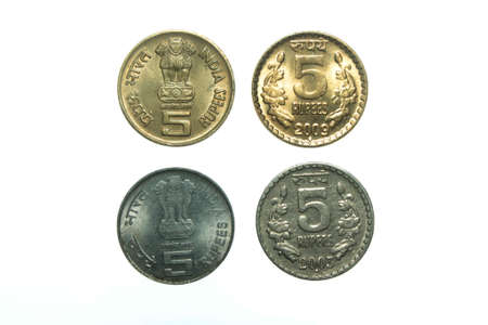 different five rupee indian coinsの写真素材