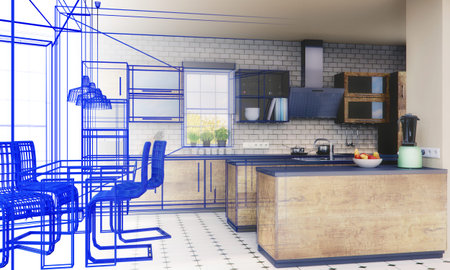 Planning of a kitchen with 3Dの写真素材