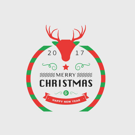 Set of Christmas Labels and Badges Vector Design Elements Set. Merry Christmas and Holidays Wishes Retro Typography Greeting Cards, Posters and Flyers, Vector Illustartorのイラスト素材