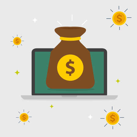 Flat design business concept money bag for website and promotion banners and computer, Vector illustratorのイラスト素材