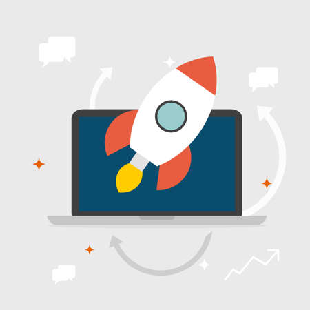 Flat design business concept Start Up Project for website and promotion banners and computer, Vector illustratorのイラスト素材