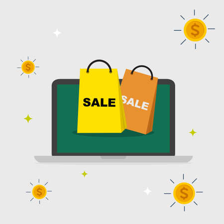 Flat design business concept sale Shopping bag for website and promotion banners and computer, Vector illustratorのイラスト素材