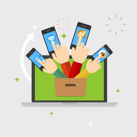 Flat design business concept Touch screen finger for website and promotion banners and computer, Vector illustratorのイラスト素材