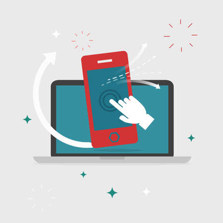 Flat design business concept Touch screen finger mobile for website and promotion banners and computer, Vector illustratorのイラスト素材