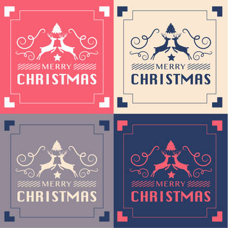 Merry Christmas and Happy New Year greeting card typography flyer template with lettering. Poster, card, label, banner design set. Vector illustrationのイラスト素材