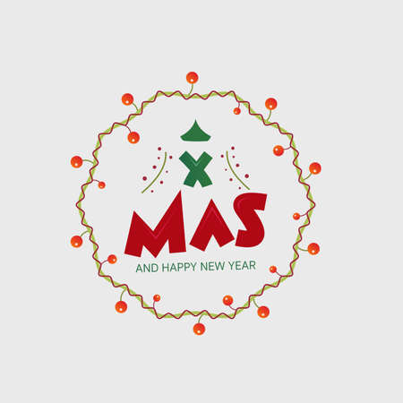 Merry Christmas and Happy New Year greeting card typography flyer template with lettering. Poster, card, label, banner design set. Vector illustrationのイラスト素材