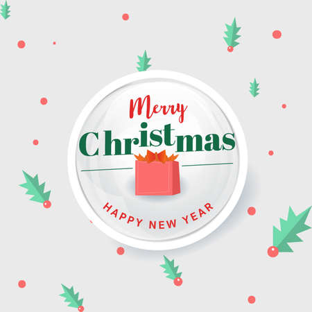 Merry Christmas and Happy New Year greeting card typography flyer template with lettering. Poster, card, label, banner design set. Vector illustrationのイラスト素材
