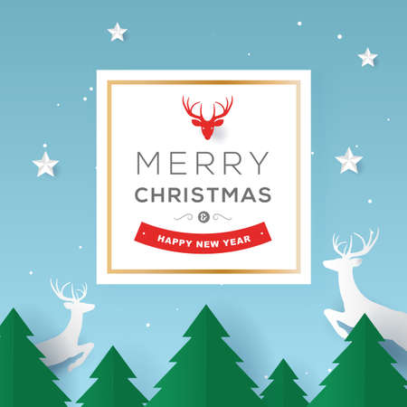 Merry Christmas and Happy New Year greeting card typography flyer template with lettering. Poster, card, label, banner design set. Vector illustrationのイラスト素材