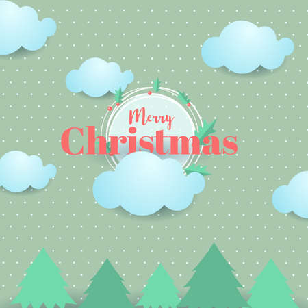 Merry Christmas and Happy New Year greeting card typography flyer template with lettering. Bright fall leaves. Poster, card, label, banner design set. Vector illustrationのイラスト素材
