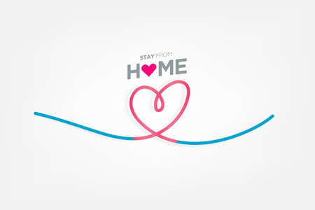 Stay from home slogan with house and heart. Protection awareness social media campaign or measure  , Stay from home quote text, vectorのイラスト素材