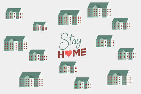 Stay from home slogan with house and heart. Protection awareness social media campaign or measure  , Stay from home quote text, vectorのイラスト素材
