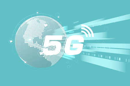 5G wireless internet wifi connection concept. Global network high speed innovation data technology,...
