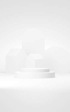 Podium abstract background. Geometric shape.Vertical white colors scene. Minimal 3d rendering. Scene with geometrical background. 3d renderの写真素材