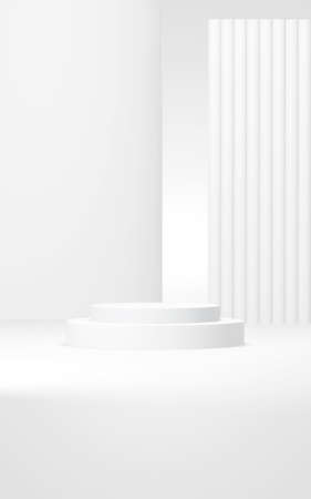 Podium abstract background. Geometric shape.Vertical white colors scene. Minimal 3d rendering. Scene with geometrical background. 3d renderの写真素材