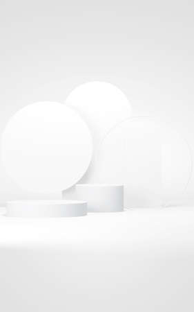 Podium abstract background. Geometric shape.Vertical white colors scene. Minimal 3d rendering. Scene with geometrical background. 3d renderの写真素材