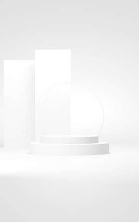 Podium abstract background. Geometric shape.Vertical white colors scene. Minimal 3d rendering. Scene with geometrical background. 3d renderの写真素材