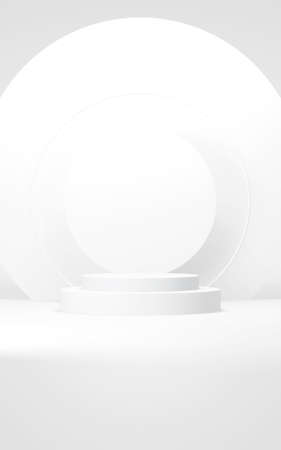 Podium abstract background. Geometric shape.Vertical white colors scene. Minimal 3d rendering. Scene with geometrical background. 3d renderの写真素材