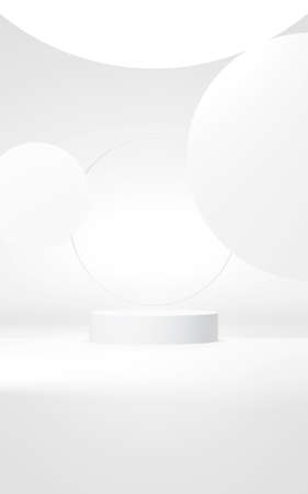 Podium abstract background. Geometric shape.Vertical white colors scene. Minimal 3d rendering. Scene with geometrical background. 3d renderの写真素材