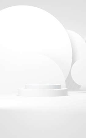 Podium abstract background. Geometric shape.Vertical white colors scene. Minimal 3d rendering. Scene with geometrical background. 3d renderの写真素材