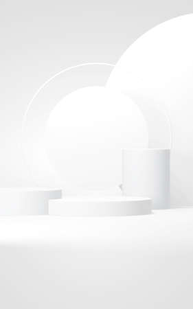 Podium abstract background. Geometric shape.Vertical white colors scene. Minimal 3d rendering. Scene with geometrical background. 3d renderの写真素材