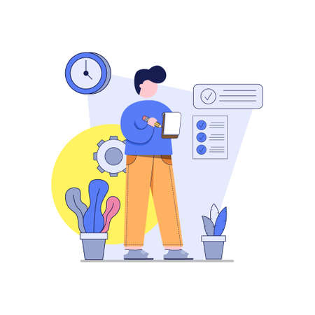 Flat Design Concept. businessman work with good time management. Time Management conceptのイラスト素材