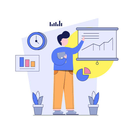Flat Design Concept. businessman work with good time management. Time Management conceptのイラスト素材