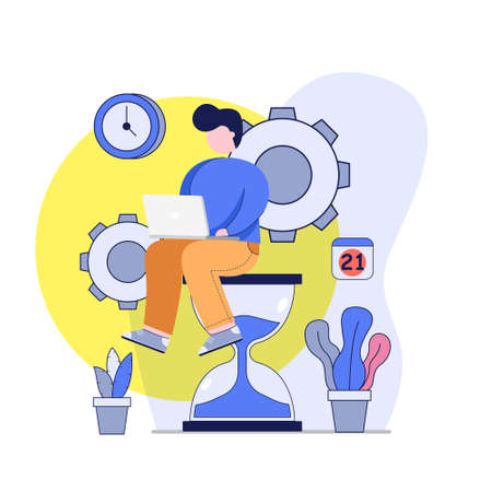 Flat Design Concept. businessman work with good time management. Time Management conceptのイラスト素材