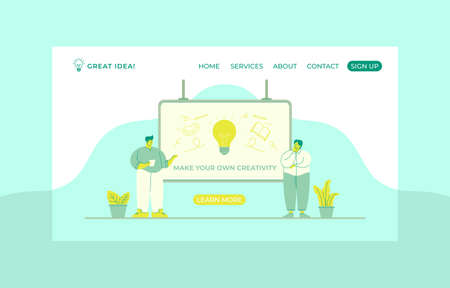 Landing Page Man Presenting Idea with Text Make Your Own Creativityのイラスト素材