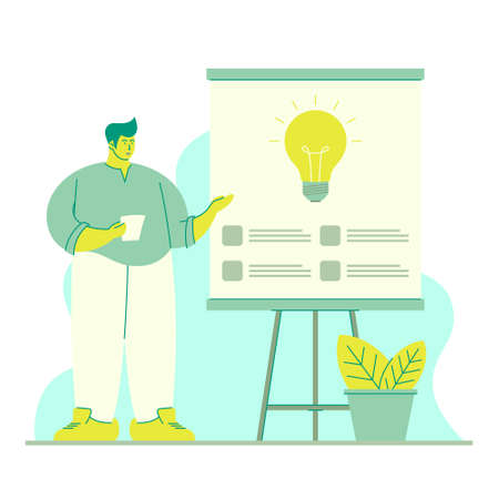 Man Presenting and explaining an Idea With Holding Paperのイラスト素材