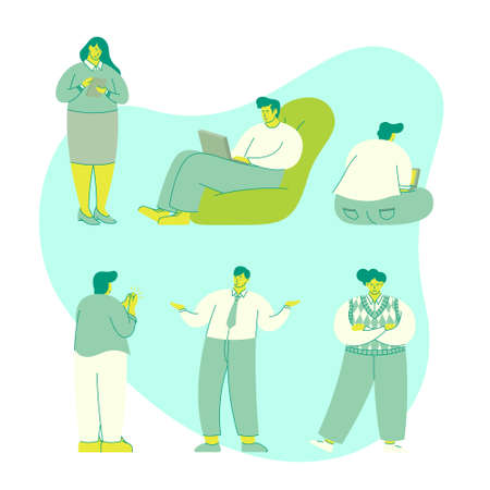 Set of Man and Women Workers Character Activity Bundleのイラスト素材
