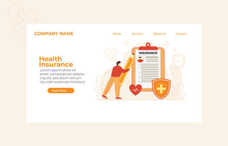Landing Page Health Insurance Concept illustration for Web design, landing page, banner, mobile app, vector flat designのイラスト素材