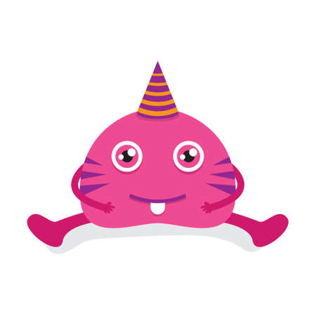 Cute Baby Halloween Monster with one tooth Flat Design Illustrationのイラスト素材