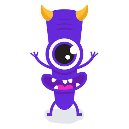 Cute One eye Halloween Monster With Horn Flat Design Illustrationのイラスト素材