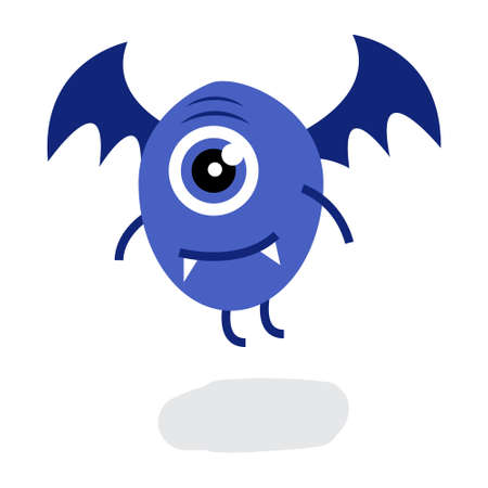 Cute One eye Bat Halloween Monster Flat Design Illustrationのイラスト素材